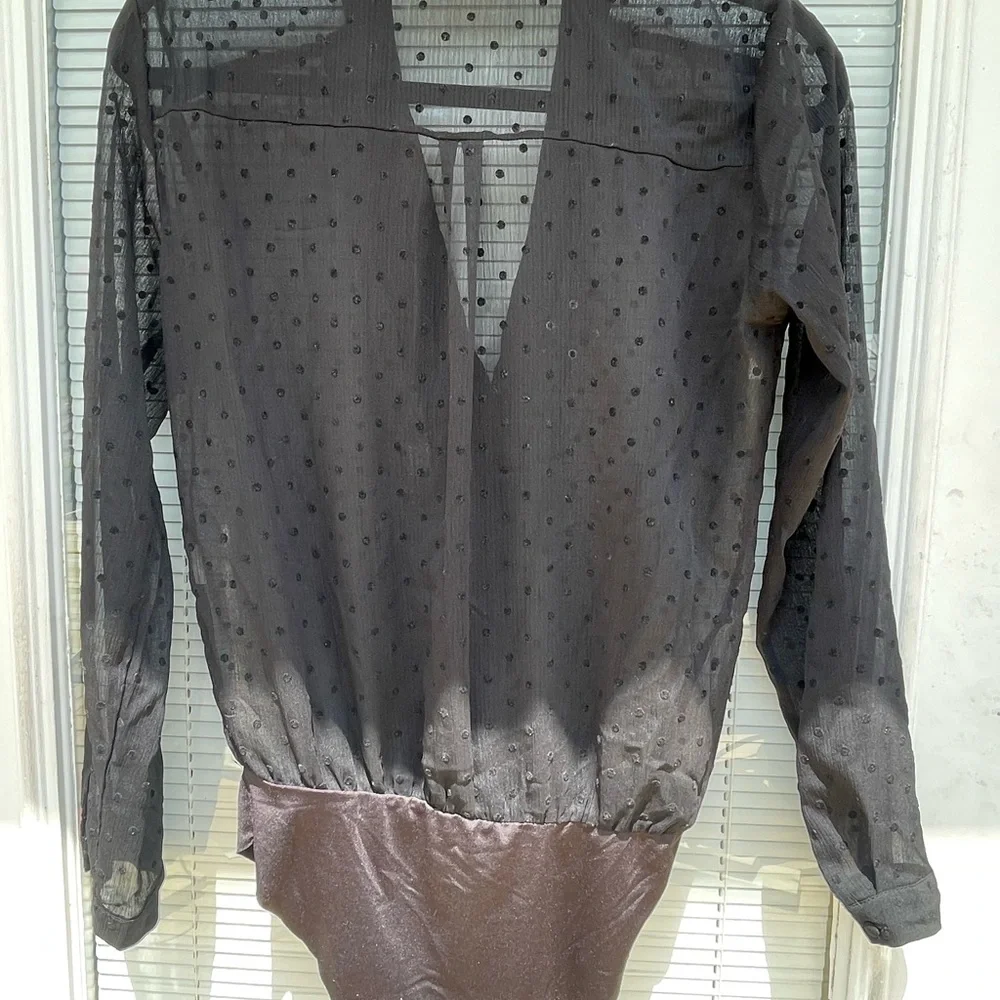 Stradivarius Sheer Black Polka Dot Bodysuit - Picture 3 of 8